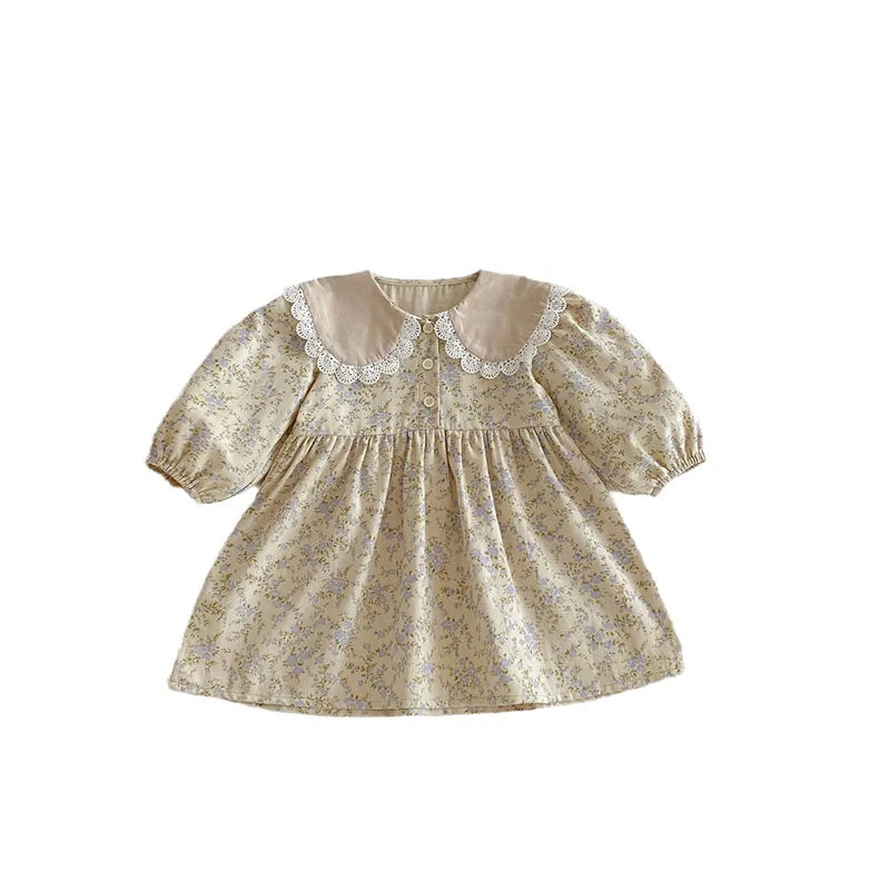 New Spring Girls Floral Dress Kids Cute Lace Doll Collar Princess Dress Children Sweet Flower Clothes For Kids 1-3Y Girls