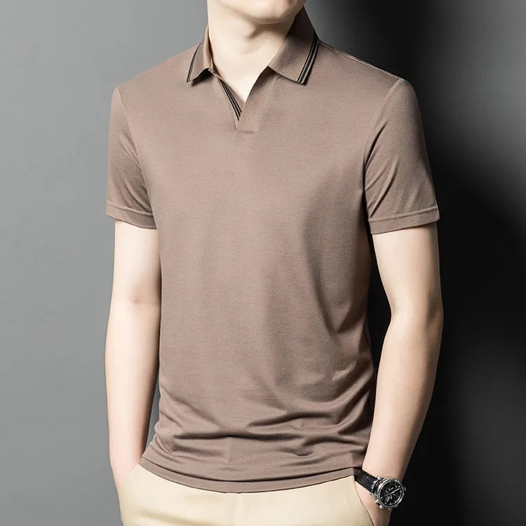 Men's Summer Hot Selling Seagull Collar Short-Sleeved Polo, High-Grade Quality Slim Fit Business Casual Short-Sleeved T-Shirt