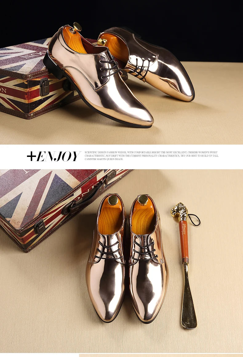 Italy Men Wedding Groom Formal Dress Evening Shoes Pointed Toe Male Gold Blue Red Party Oxfords Shoes