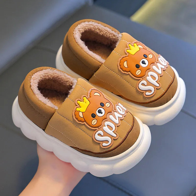 Kids' Slippers House Shoes Cartoon PU Leather Wrapped Heel Winter Shoes Warm Anti-Slip Shoes For Girls Size 24-36