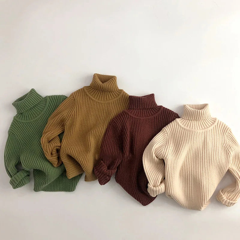 Kids Sweaters Turtleneck Boys Pullovers Vintage Girls Children Knitwear Warm Base Sweater 1-6Y Unisex