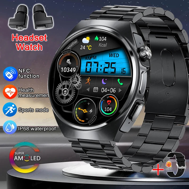 NFC Smart Watch Headset Two In One NFC Multiple Sports Track Health Monitor Sport Tracker Custom dial Watch - Compatible with HUAWEI, & Xiaomi IOS
