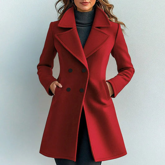 Women's Autumn Winter Trench Coats Long Sleeve Lapel Neck Double Breasted French Long Jackets