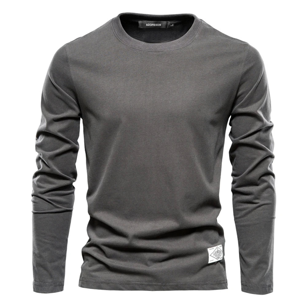 100% katoenen T-shirt met lange mouwen voor heren, effen, lente-informeel, heren-T-shirts, hoge kwaliteit herentops, klassieke kleding, heren-T-shirts