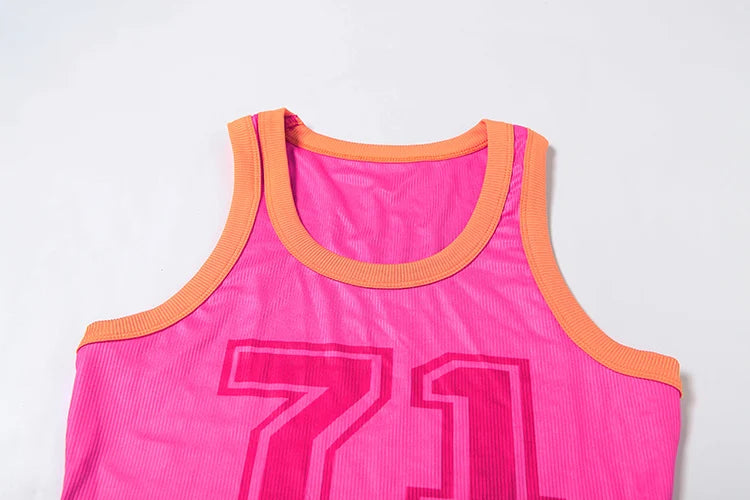 Number Print Vests  Summer Trend o-Neck Patchwork Skinny Stretch Street Daily Hottie Sporty Simple Classic Women Tops