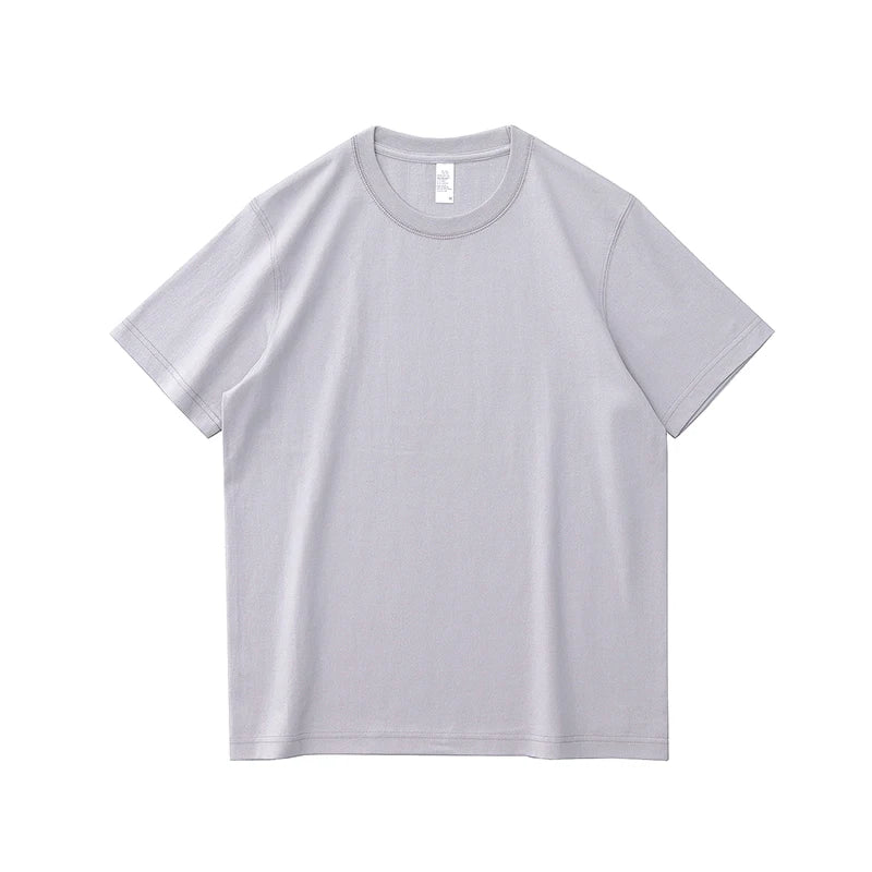 2025 Zomer Nieuwe Amerikaanse Retro 245G Korte Mouw O-hals Effen Kleur T-shirt Herenmode Eenvoudige 100% Katoen Gewassen Casual Tops