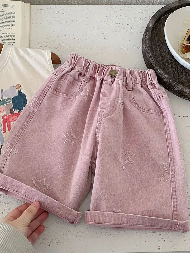 Summer Children's Denim Shorts Thin Star Fashion Boys Shorts Kids Loose Korean Version Girls Casual Pants 1-6T Unisex