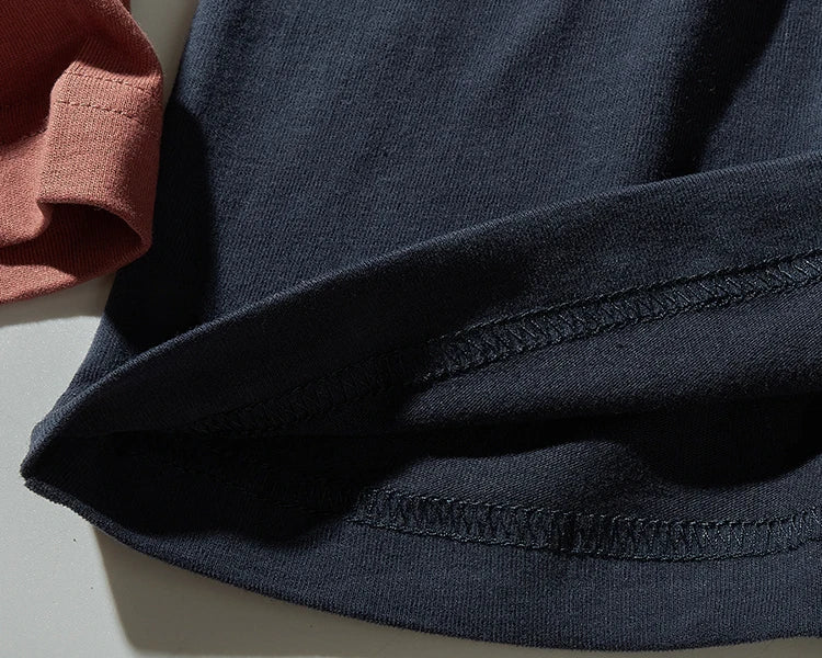 Autumn New American Retro Long Sleeve O-neck Contrast Splicing T-shirt Men's Fashion 100% Cotton Washed Old Casual Sport Tops