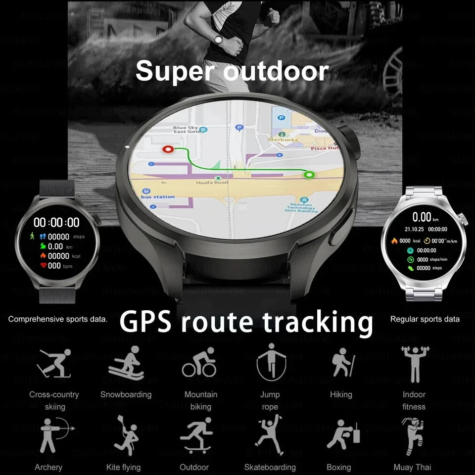 GPS Sports Smartwatch Men AMOLED Screen Compass Altimeter Heart rate BP NFC Bluetooth Call Smart Watch For Men - Compatible With HUAWEI IOS