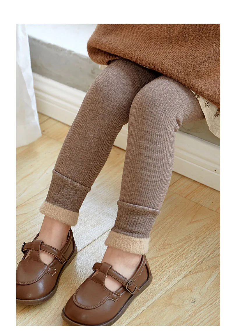 New Autumn Kids Leggings Infant Girls Solid Colour Pit Strip Render Pants Toddler Fleece Padded Warm Trousers 1-3Y Girls