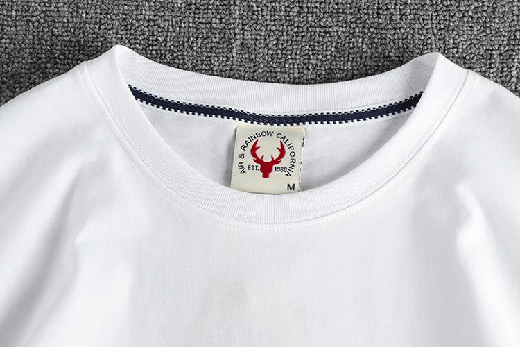 Zomer Nieuw Amerikaans Retro T-shirt met korte mouwen, ronde hals en Indiase letters, eenvoudig, 100% katoen, gewassen, casual, jeugdtops voor heren