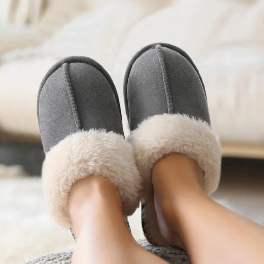 Unisex Fuzzy House Winter Slippers Fashion Fur Collar Suede With Fluffy Memory Foam Indoor Slides Plush Cotton Shoes For Men & Women