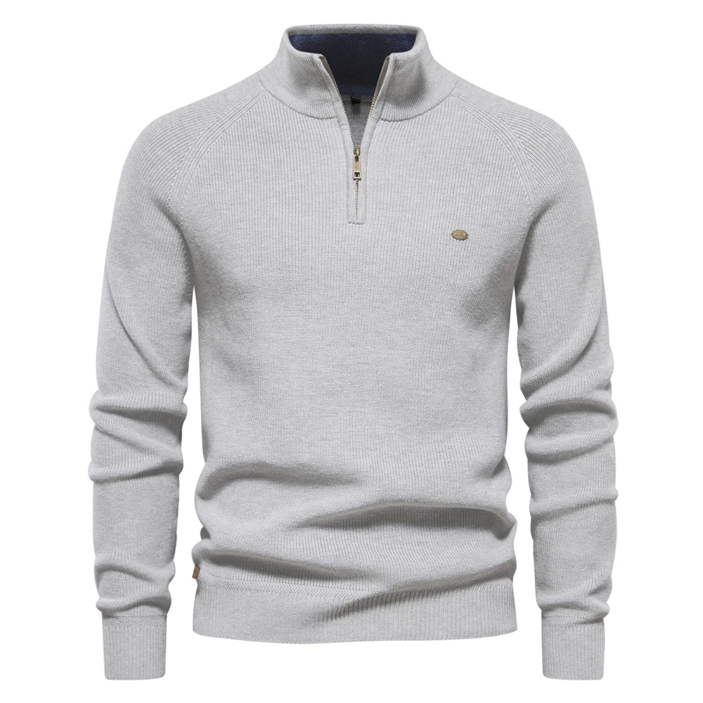 Men's Autumn Cotton Zipper Cardigan Casual Social Sweaters High Collar Warm Winter Knitted Sweater For Men
