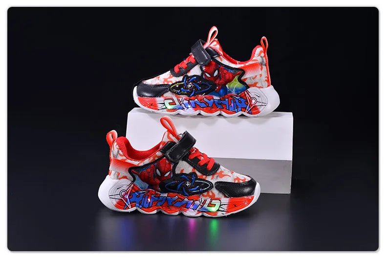 Disney Spider-Man Boys LED Light Up Sneakers  Red/Blue Kids Anti-Slip Outdoor Shoes Spring All-Day Comfort Size 21-31