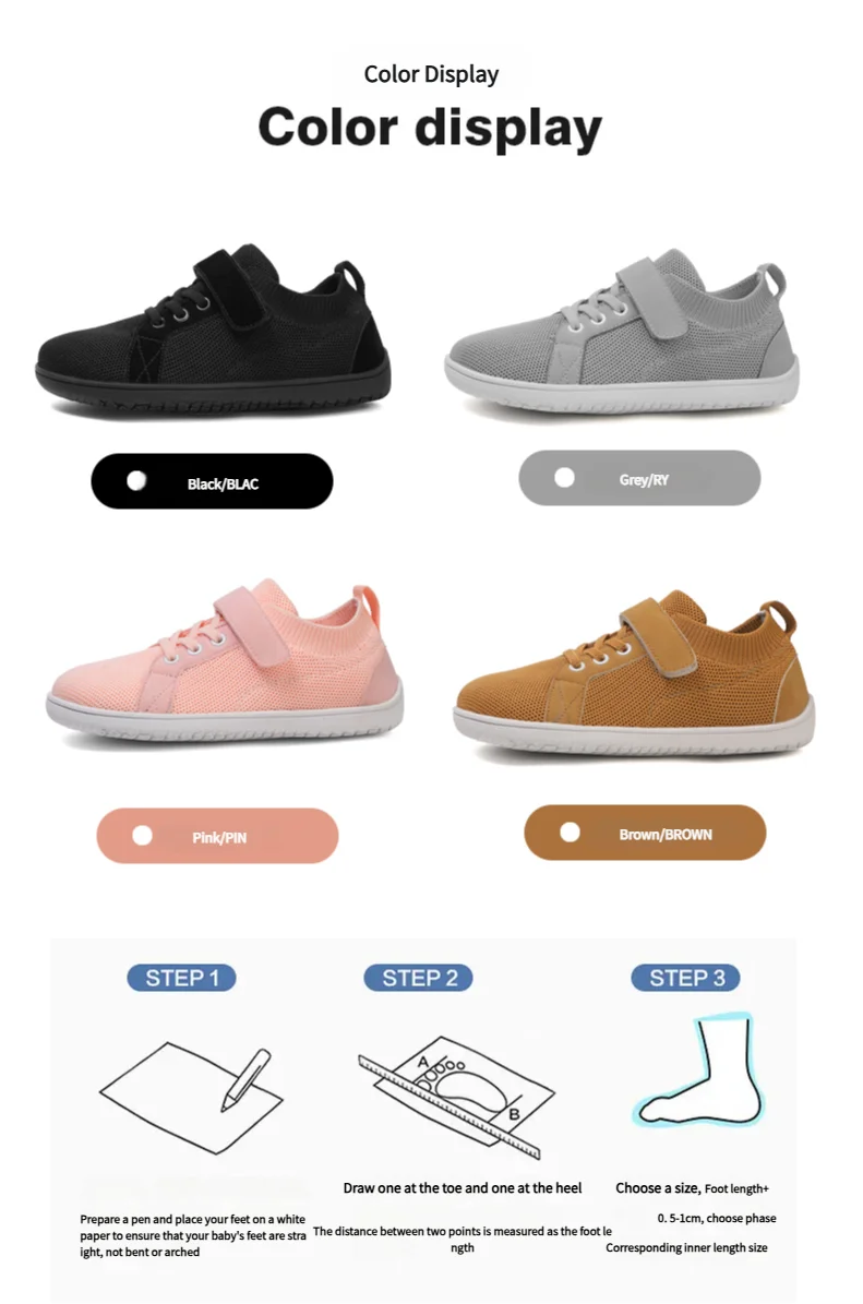 Wide Toe Barefoot Sneakers for Boys & Girls - Lightweight Non-Slip Kids Walking Skate Shoes Comfortable Breathable Soft Material