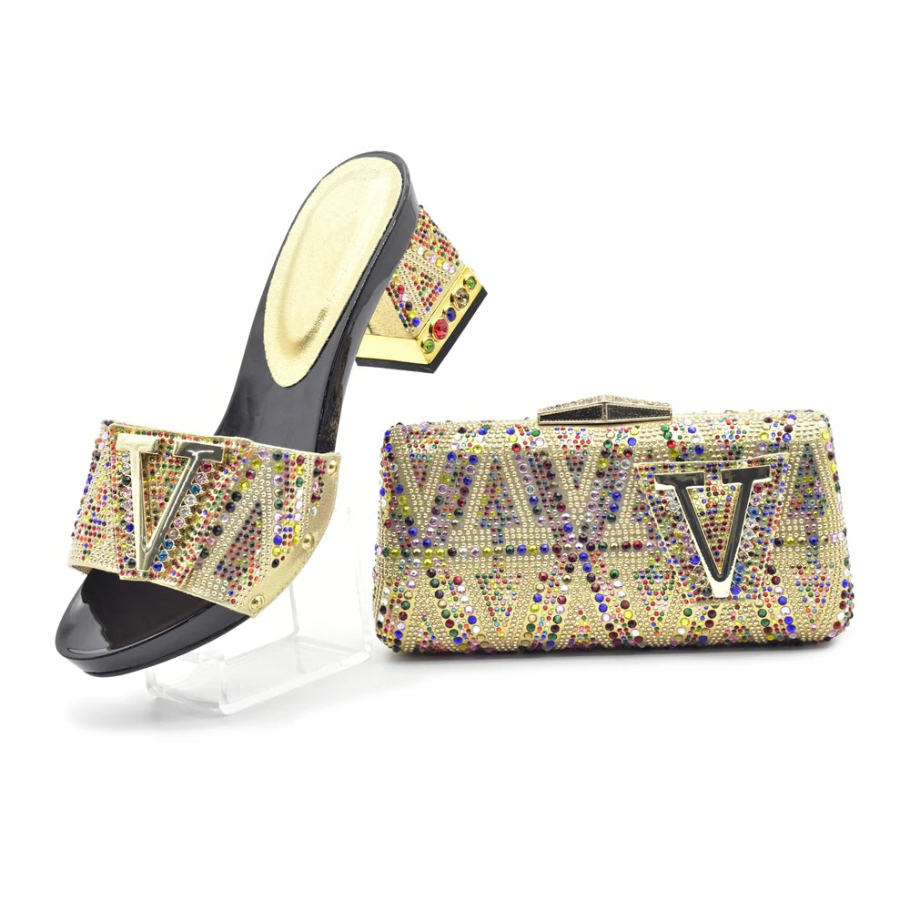 Luxury Shoe and Bag Set for Party in Women Wedding Shoes Woman Bride Rhinestone Design Elegant Shoes for Lady Peep Toe Pumps