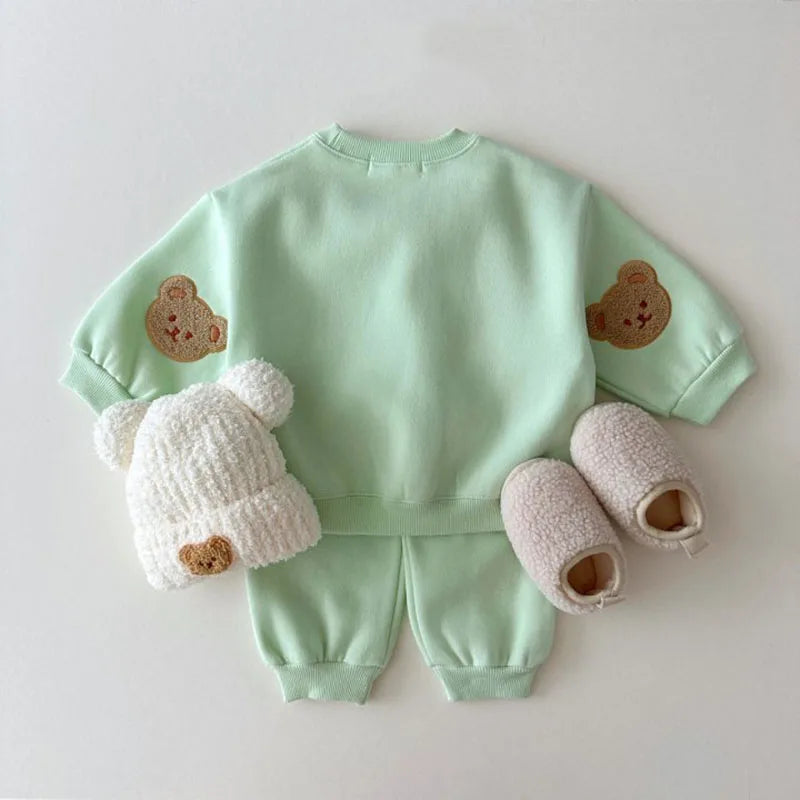 New Kids Clothing Set Bear Embroidery Girls Boys Track Suit O Neck Hoodie And Pants 2PCS Clothes Suit 1-6Y Unisex