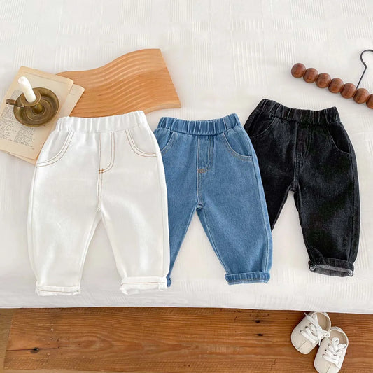 Kid's Trousers Base Colour Children Soft Denim Pants Boys Jeans Girls Solid Skinny Pants 1-6Y Unisex