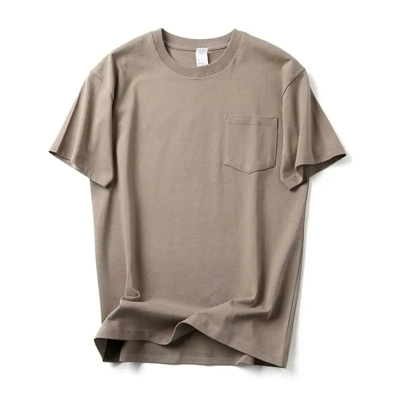 2025 Zomer Nieuw Japans Retro Korte Mouw O-hals Effen Kleur T-shirt Heren Zwaargewicht 100% Katoen Gewassen Casual Zak Tops