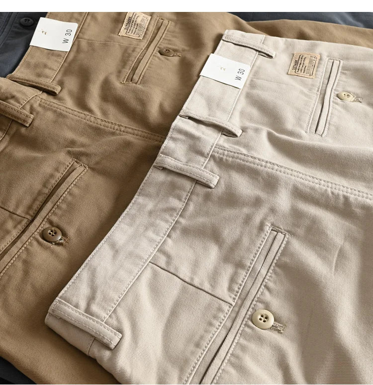 2025 Lente en herfst Nieuwe Amerikaanse retro geweven twill chino cargobroek Heren eenvoudige 100% katoenen gewassen casual rechte broek