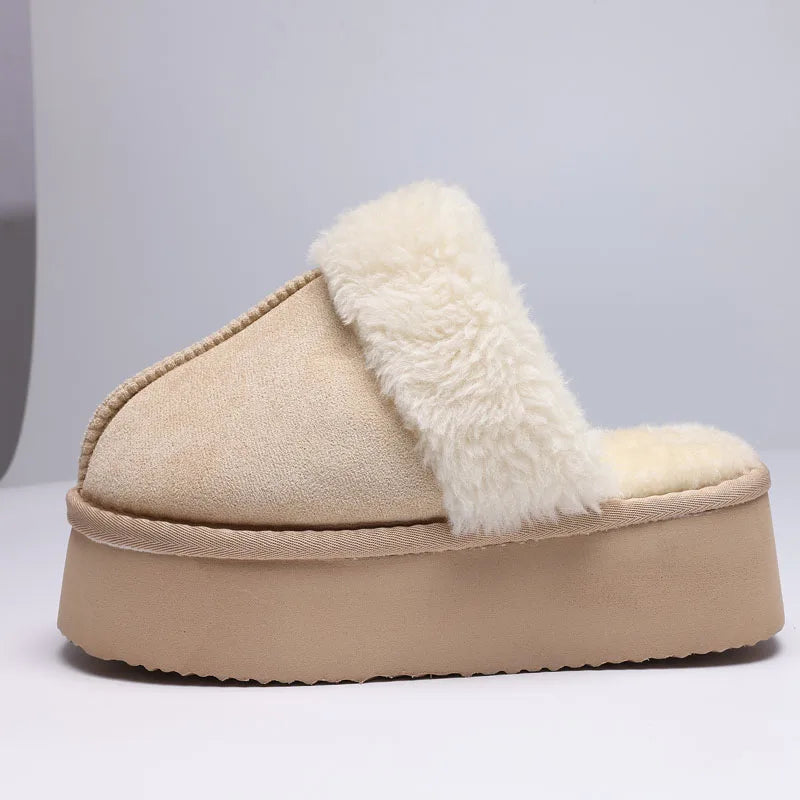 Women's Fluffy Plush Winter Shoes With Thick Sole Fuzzy Slides Suitable For Indoor and Outdoor Use With Anti-Slip Platform Fur Slippers