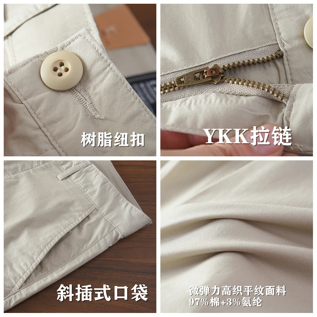 2025 Zomer Nieuwe Amerikaanse Retro Dunne Micro-Elastische Casual Broek Heren Eenvoudige 97% Katoenen Slim CHINO Business Rechte Broek