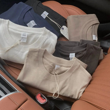 2025 Zomer Nieuw Japans Retro Korte Mouw O-hals Effen Kleur T-shirt Heren Zwaargewicht 100% Katoen Gewassen Casual Zak Tops