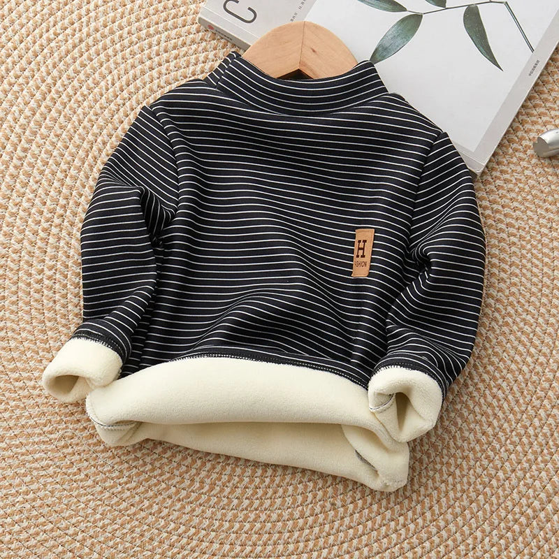 New Winter Kids Undershirts Children Cute Stripe Bottoming Shirt Girls Boys Half High Collar Warm Top 2-10T Unisex