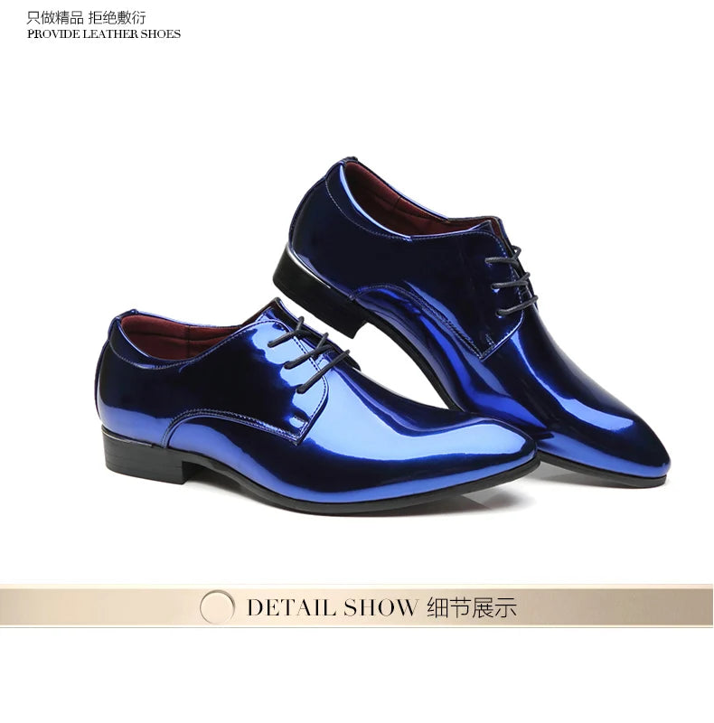 Italy Men Wedding Groom Formal Dress Evening Shoes Pointed Toe Male Gold Blue Red Party Oxfords Shoes