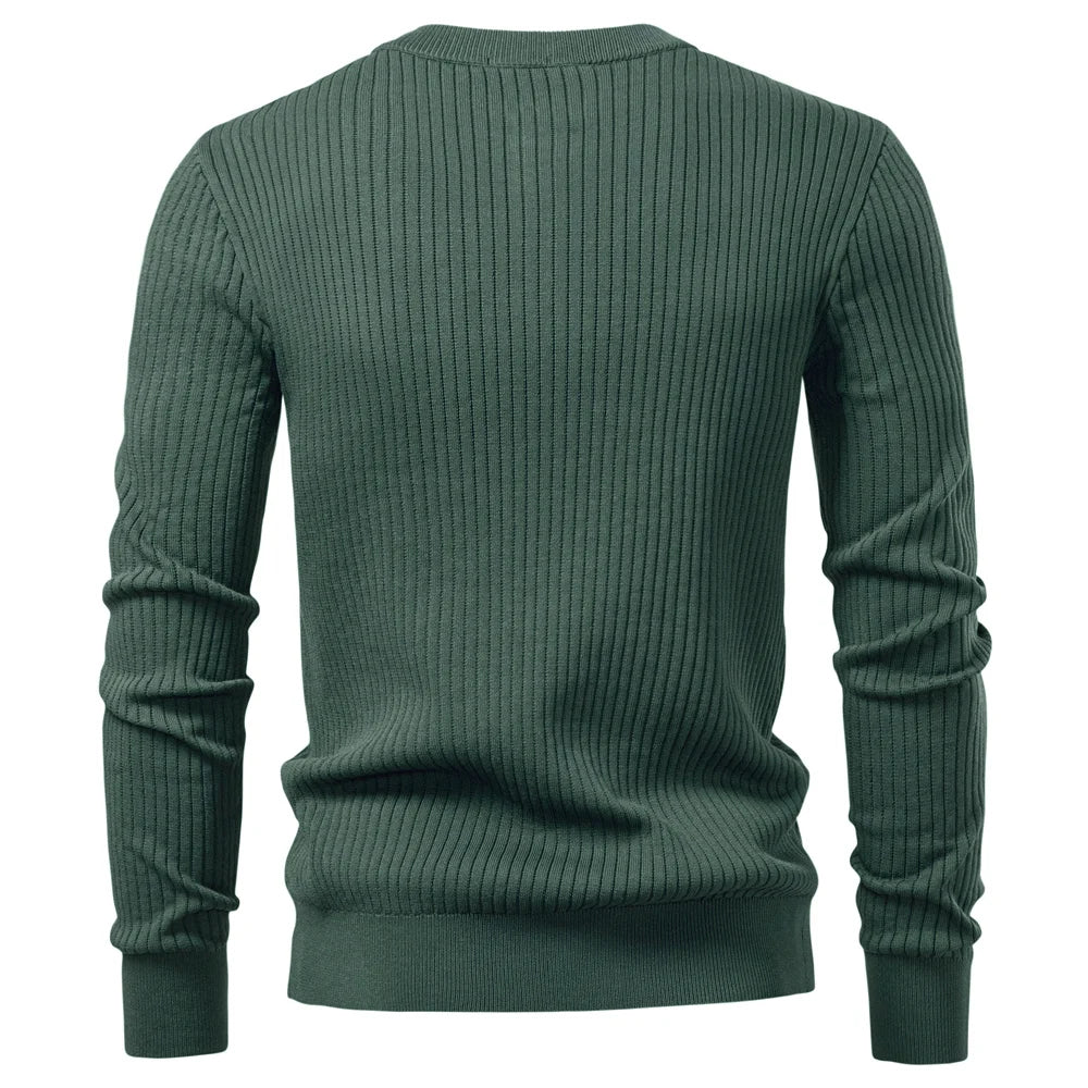 Men's Long Sleeve T-Shirt Fashion Knitted Slim Fit Polo Sweater Ribbed Henley Collar T-Shirt For Men