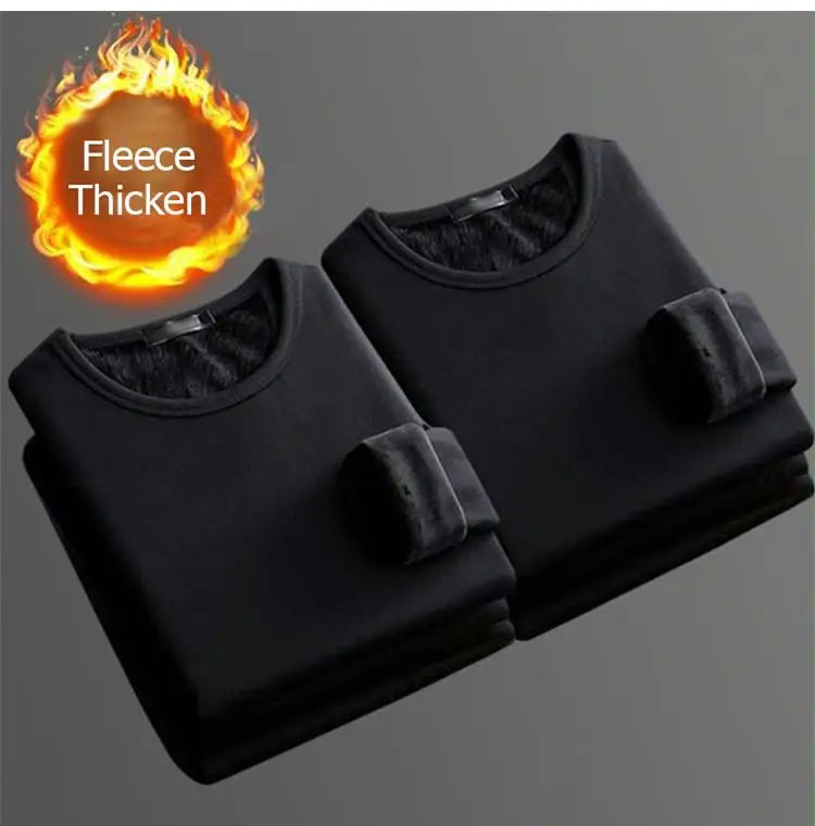 1 STUKS Heren Winter Thermisch Ondergoed met Lange Mouwen Plus Fluwelen Gewatteerd T-shirt Slanke Effen Kleur O-hals Onderkant Shirt
