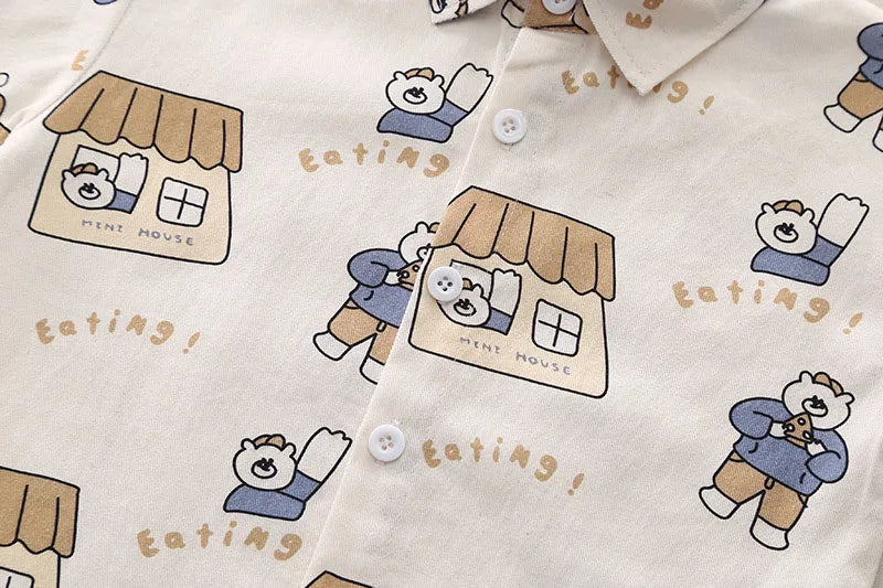 Herfst kinderkledingset kinderen schattige cartoon beer shirt + effen overall jongens 2 stuks dunne stijl outfit 1-3 jaar unisex