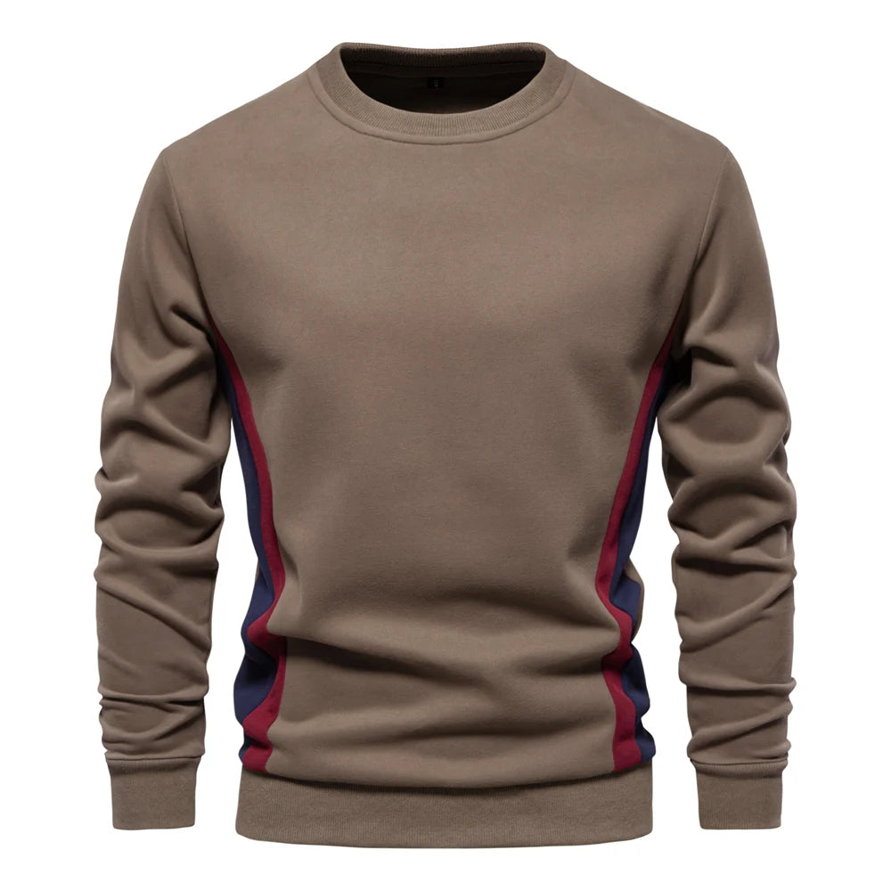 Men's Patchwork Cotton-Blend Sweatshirts - Casual Sport Round Neck Pullover Sweatshirt