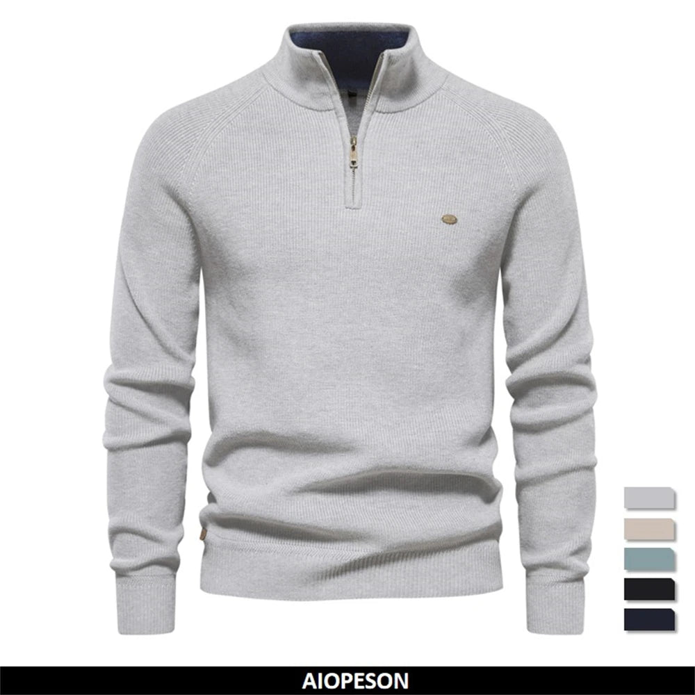 Men's Autumn Cotton Zipper Cardigan Casual Social Sweaters High Collar Warm Winter Knitted Sweater For Men