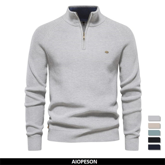 Men's Autumn Cotton Zipper Cardigan Casual Social Sweaters High Collar Warm Winter Knitted Sweater For Men