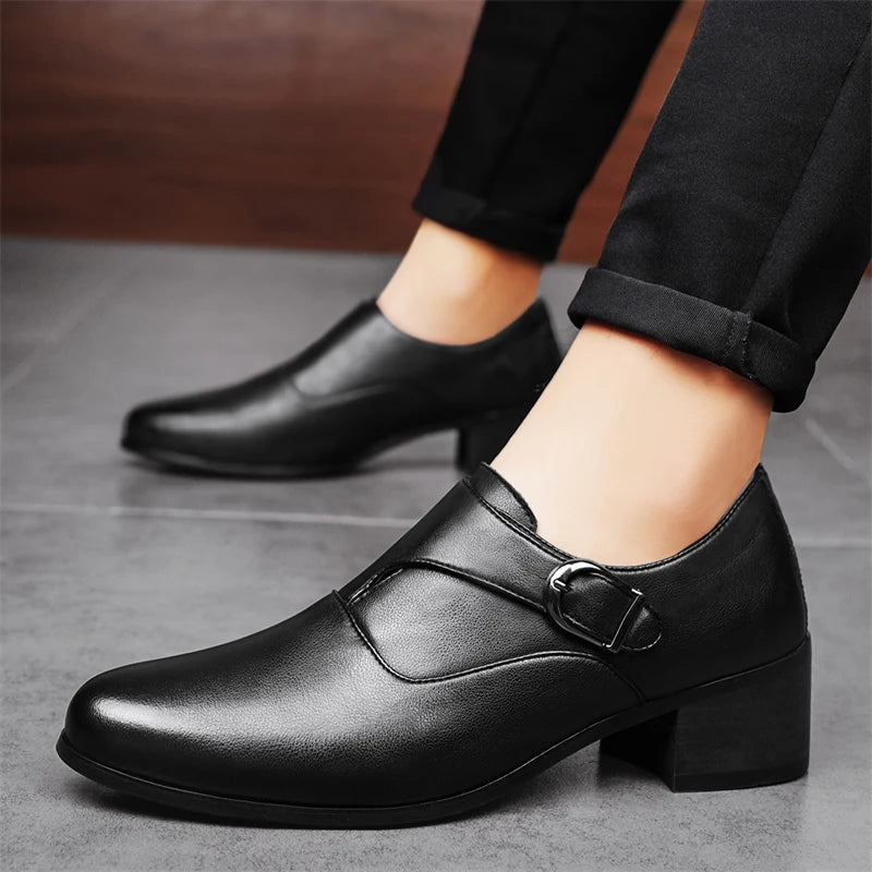 Stylish Men Formal High Heel Dress Shoes Trendy Style Male Business Officer Oxfords Fashionable Youth Party Evening Shoes