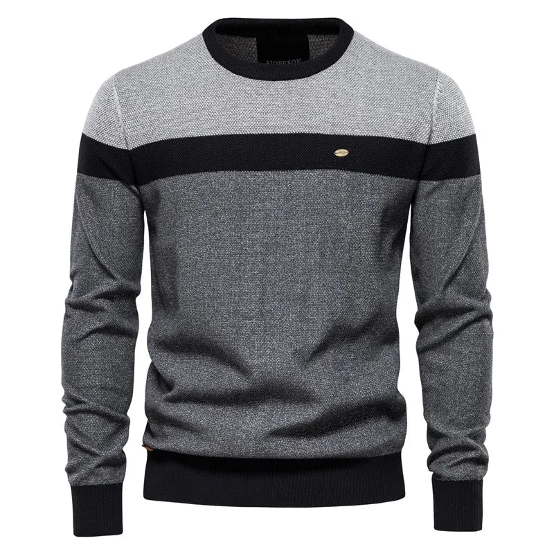 Men's Spliced Cotton Sweater Casual O-neck High Quality Pullover Knitted Sweaters Male New Winter Brand