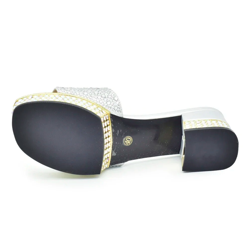 Fashion Crystal Women's Dress Pumps Open Toe Ladies Sandals with Heels African Women Wedding Shoes Decorated with Rhinestone