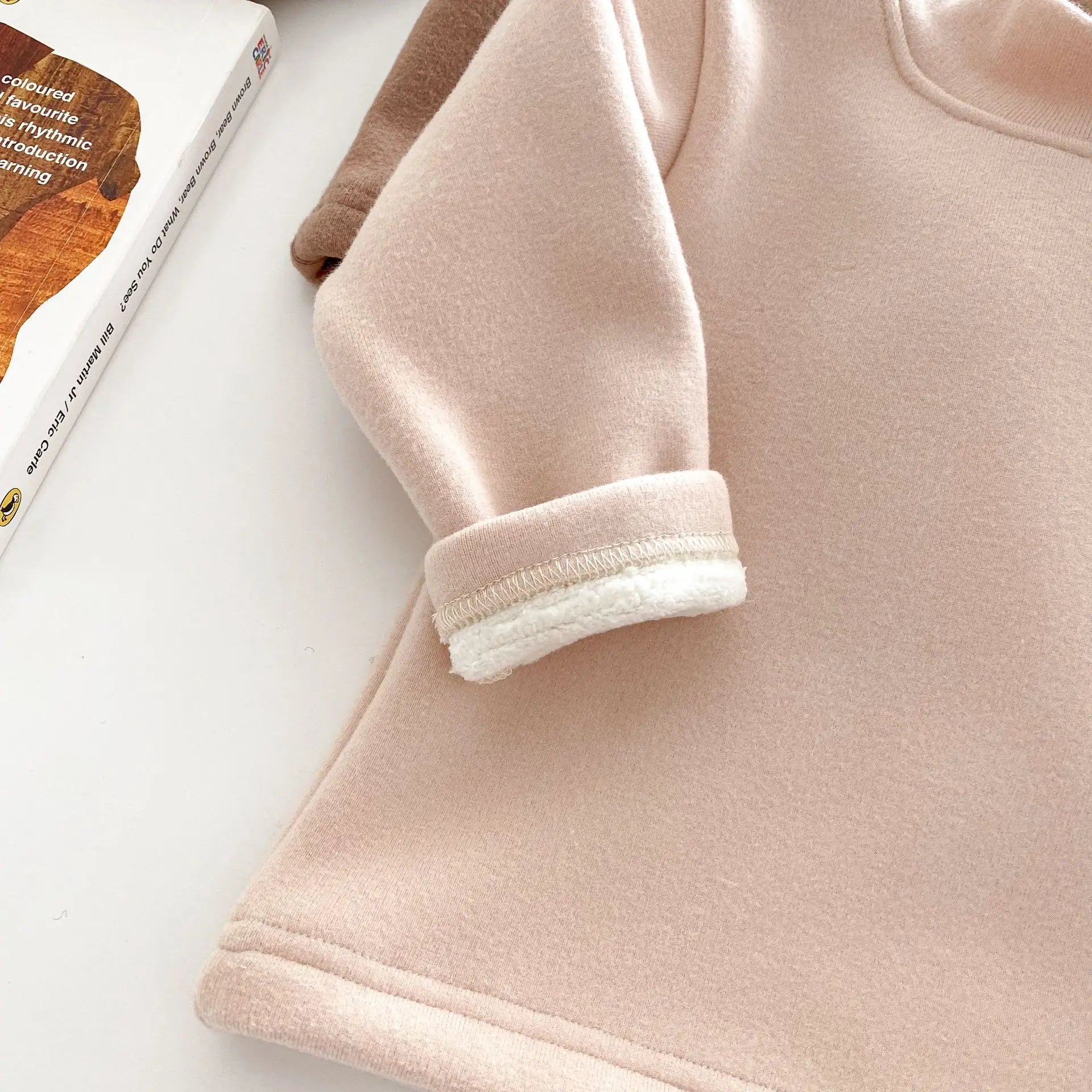 Herfst Kinder Basis Shirt Jongens Halve Turtleneck Warme Onderkant Tops Meisjes Bontvoering Geborduurde Gestreepte Blouse 0-5 Jaar Unisex