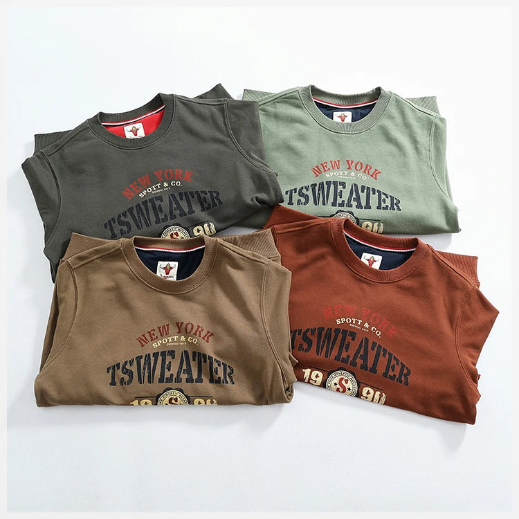 Autumn New American Retro Long Sleeve O-neck Letter Printed Sweatshirts Men's Fashion Washed Old Terry Pullover Casual Sportwear