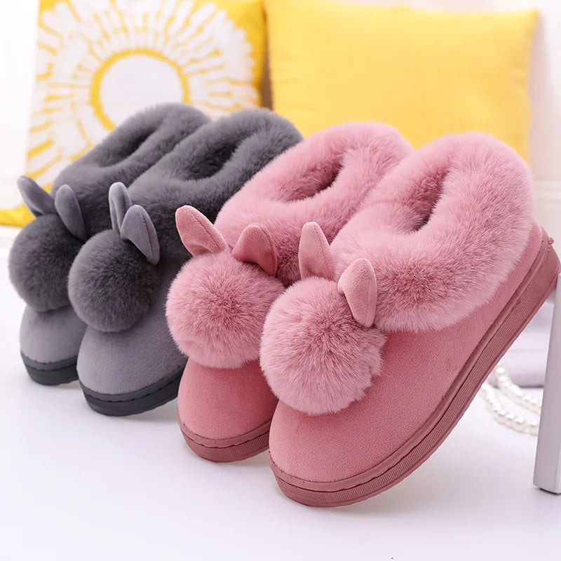 Women's Winter Warm House Fuzzy Slippers Couple Indoor Anti-Skid Plush Lined Bedroom Slides Fluffy Cotton Shoes For Ladies
