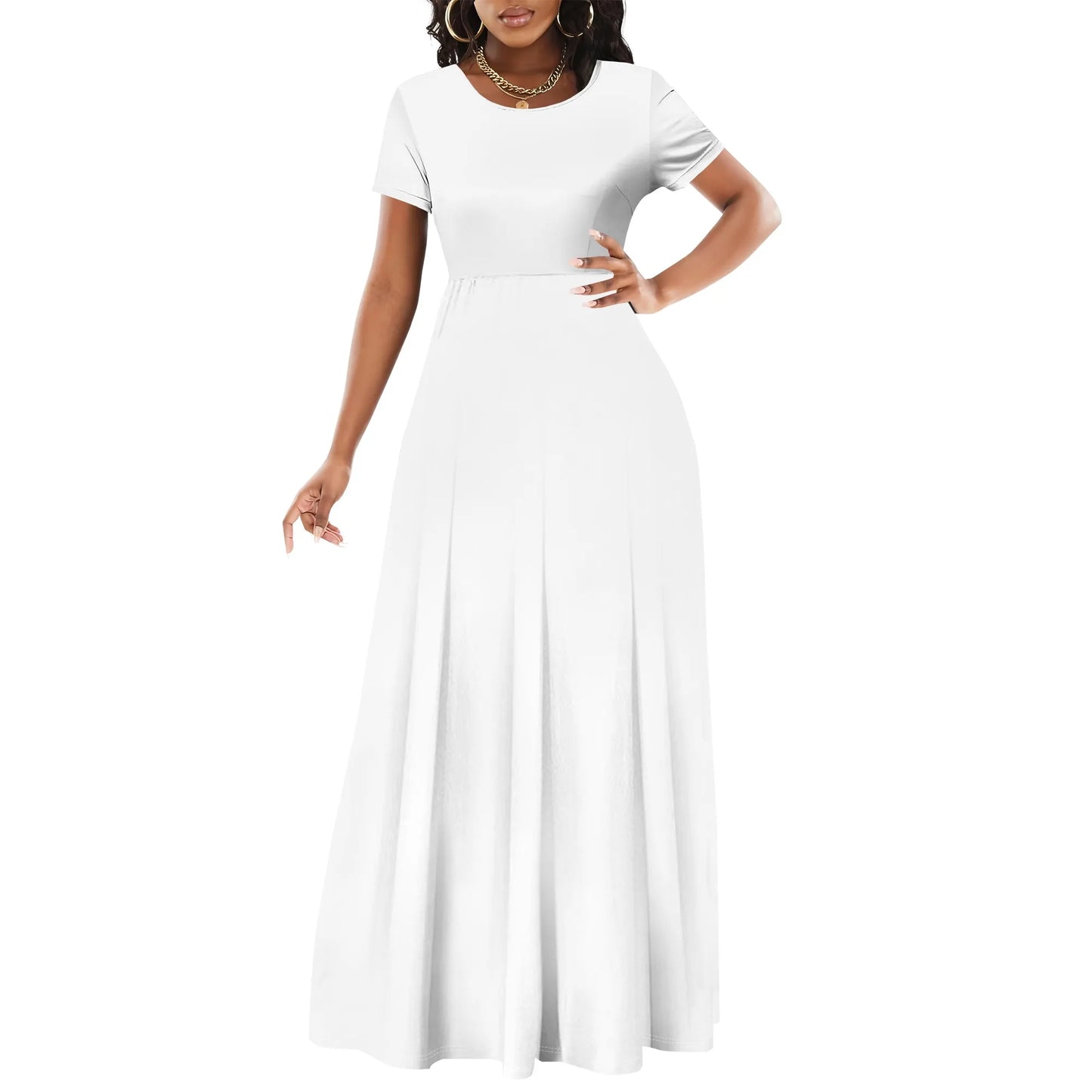 Women's Summer Short Sleeve A-Line Midi Dresses Casual T-Shirt Dresses Flowy Beach Sundress with Pockets