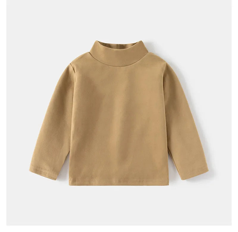 New Autumn Kids Bottoming Shirt 2-6T Children Solid Colour High Collar Undershirts Girls Boys Tops Unisex