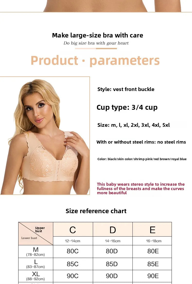 Large Size Front Closure Bra Wire Free Vest Brassiere Intimates Women's Push Up Bralette Underwear Front Lingerie for Female