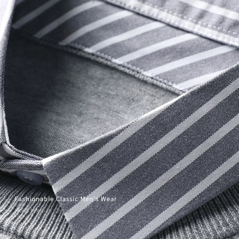 Men's Knitted Sweater With Shirt Collar - Vintage Style Fake Layered Business Casual, Pullover Old Money Style Top