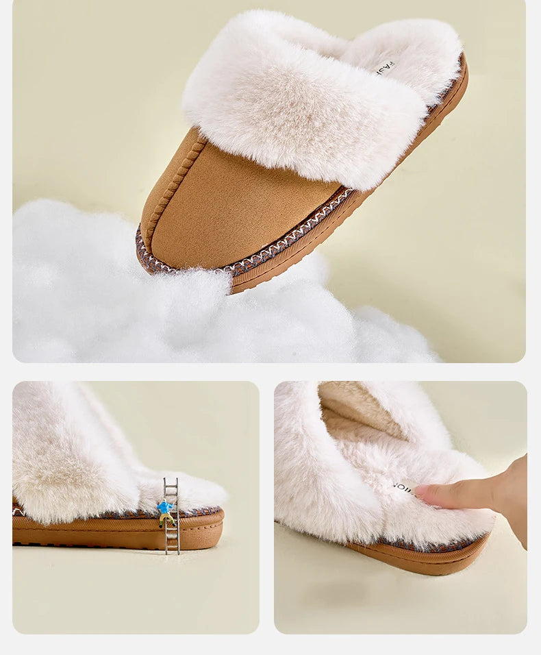 Women's Winter Warm Fur Fluffy Cotton Cosy Slippers With Non-Slip Indoor Plush Bedroom Flat Plush Slides Ladies' Shoes