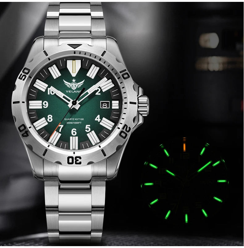 YELANG  V1036S 42mm Men Quartz Watch Luminous 10 Years Lithium swiss RONDA 715-Li Movement 30ATM 300m Waterproof Military Style