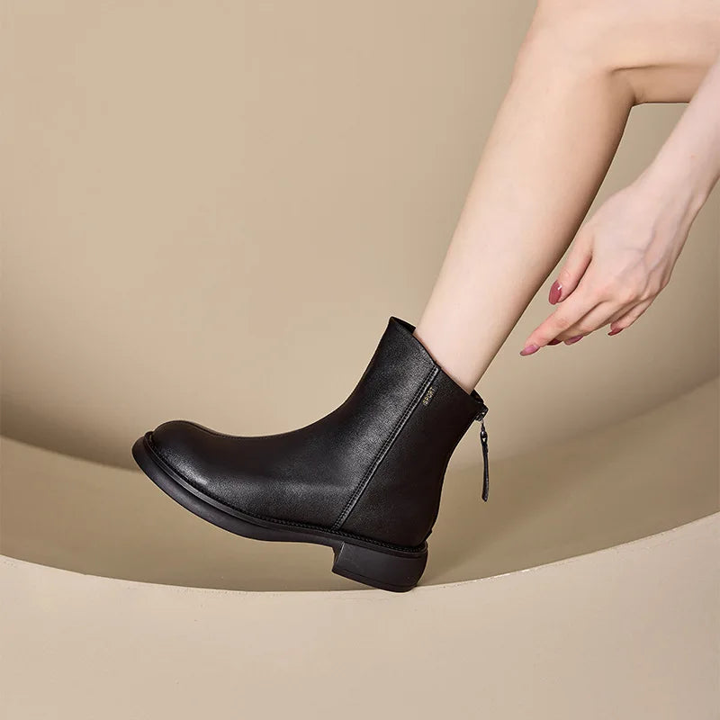 Women's Genuine Leather Female mother Ankle Boots Shoes Split Zipper Winter Fur Plush Warm Autumn Zapateos Mujer Platform