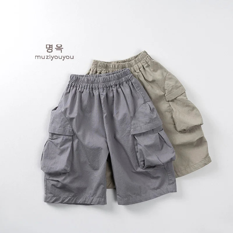 2025 Summer New Children Casual Pants Cotton Boys Versatile Cargo Pants Solid Girls Thin Loose Shorts Kids Outdoor Trousers 4-6Y Unisex