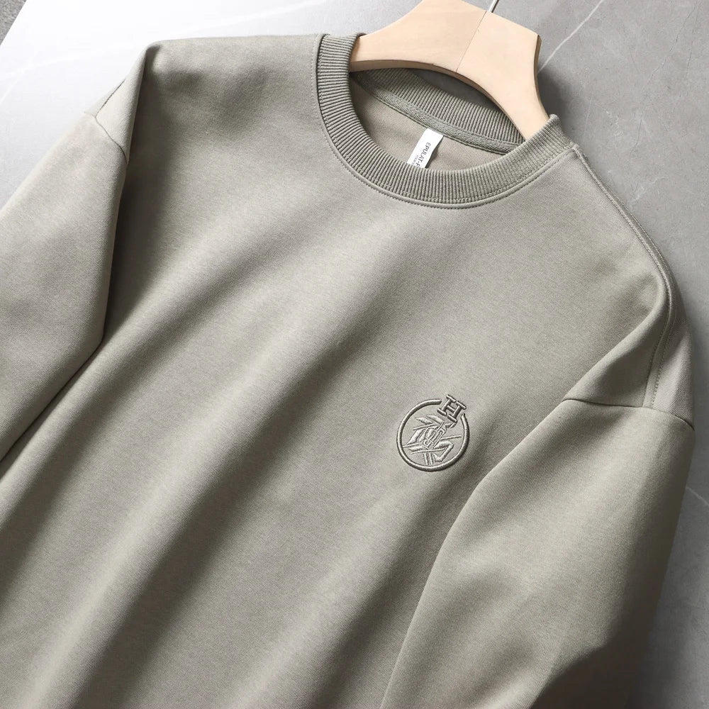 Autumn New American Retro Long Sleeve O-neck Embroidery Sweatshirts Men's Fashion Washed Old Terry Pullover Casual Sportwear